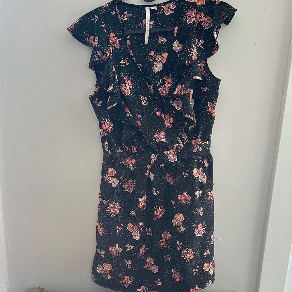 Lauren Conrad Ruffle Floral Black Dress - size 4